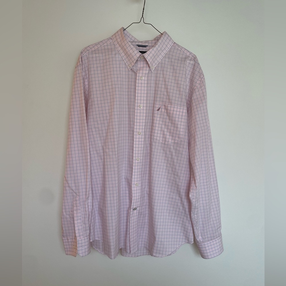 Nautica extra large wrinkle resistant Men's Pink Windowpane Button-Down Shirt